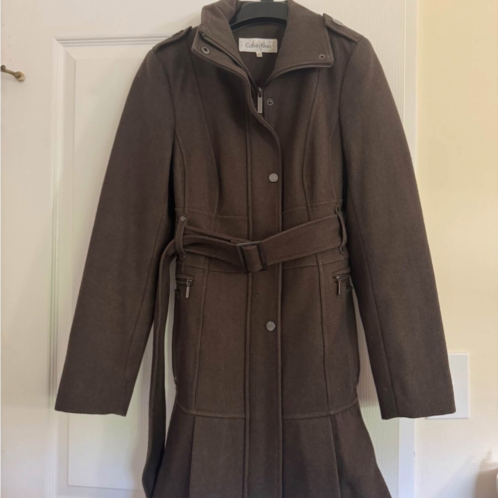 Calvin Klein Wool Coat with Belted Waist